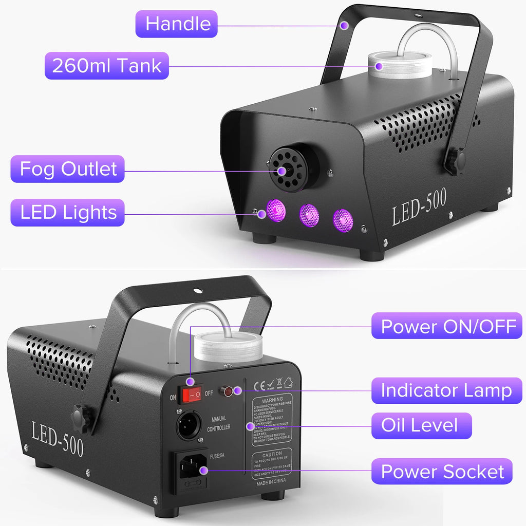 500W RGB Nebelmaschine with Remote - Perfect for Parties, DJ & Halloween