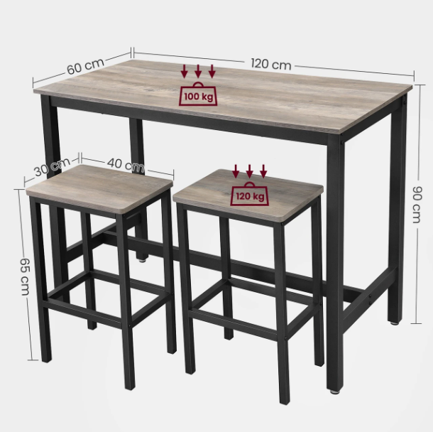 Stehtisch mit 2 Barhockern Bartisch-Set NEU