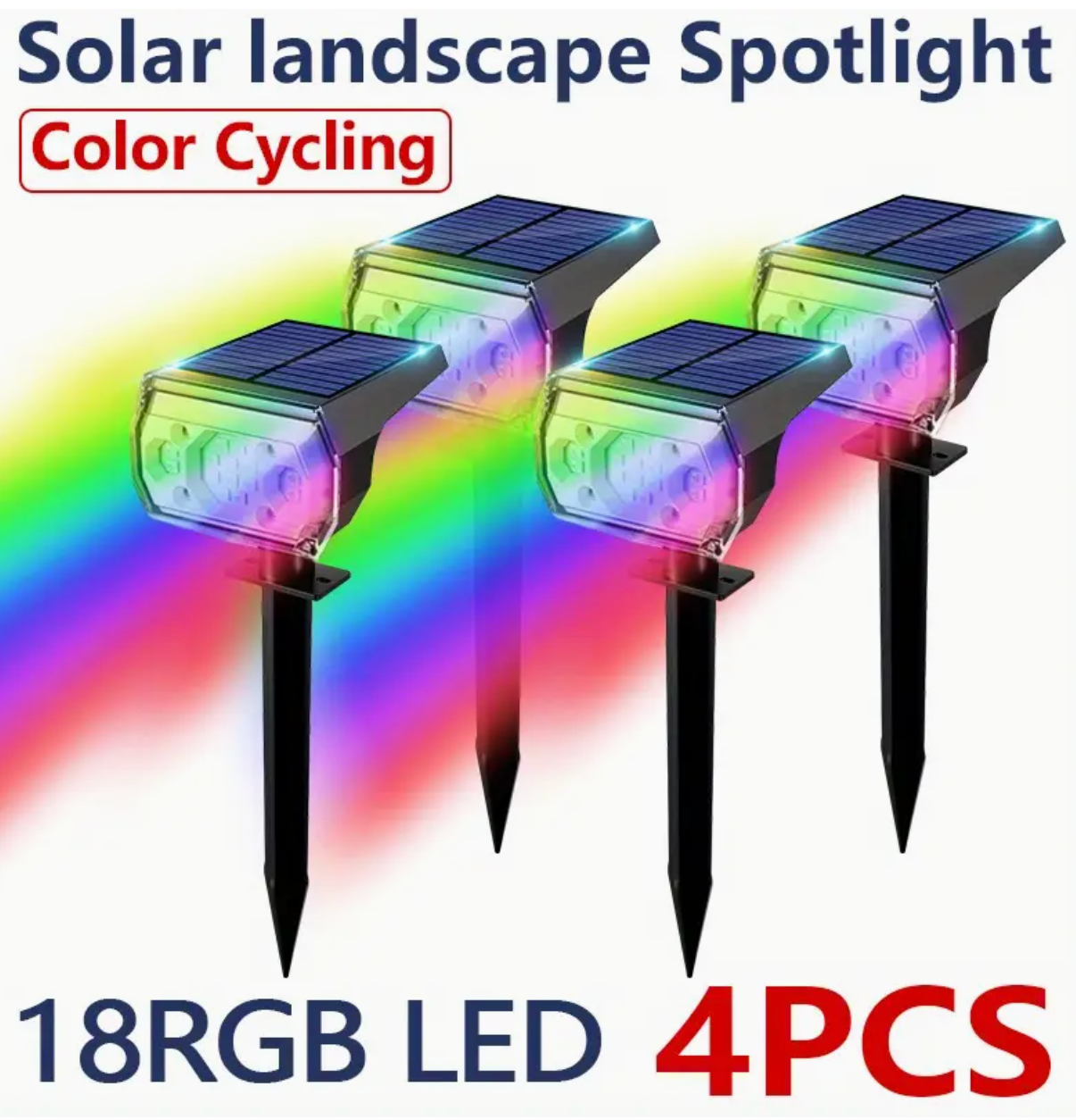 4x LED Solarstrahler mit 18 LEDs RGB Farbwechsel Außenprojektionslampe