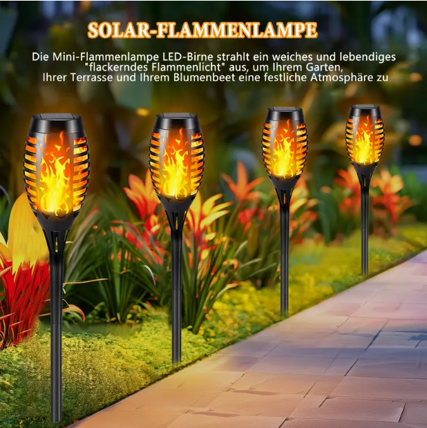 4 Stück Gartenleuchten Solarbetriebene Flackerflammen