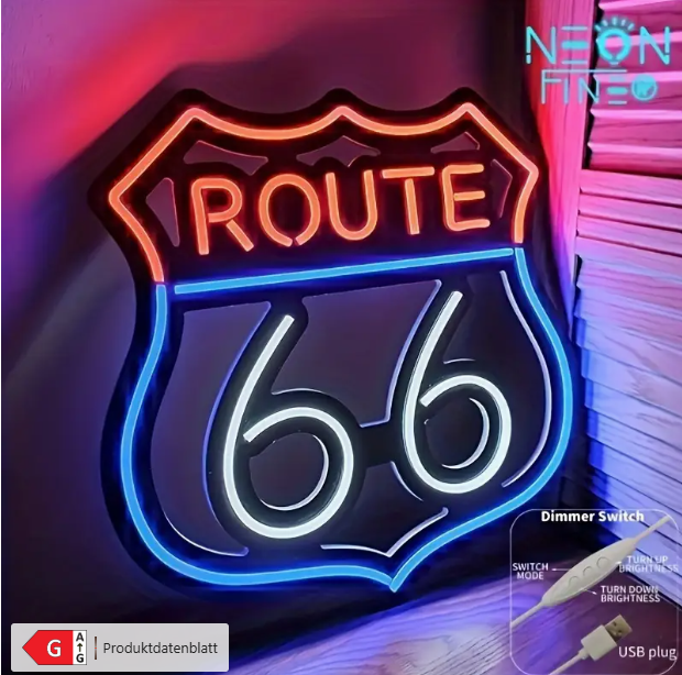 LED-Neonschild Route 66 Vintage NEU