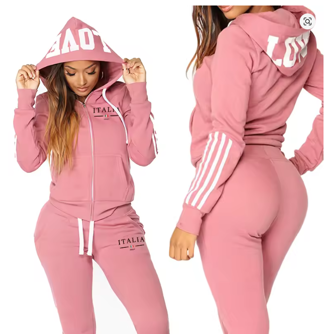 Damen Trainingsanzug Pink Zip-up Hoodie + Hose
