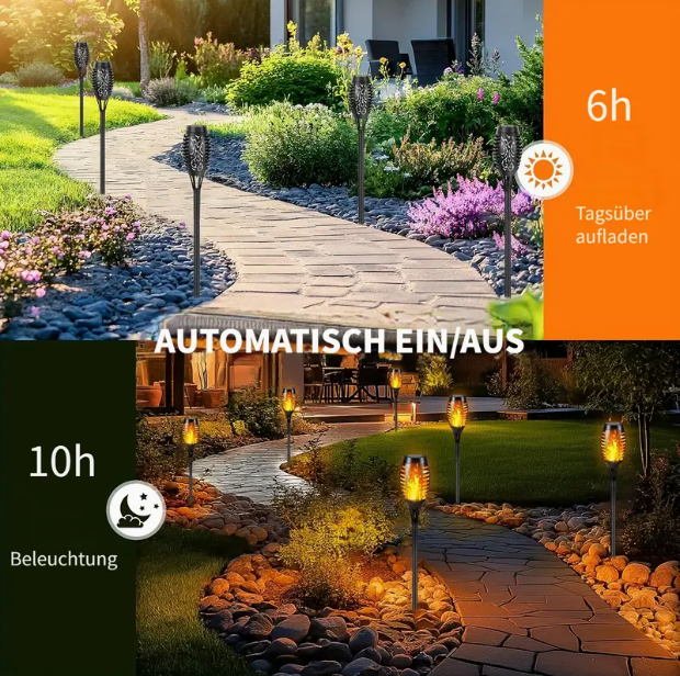 4 Stück Gartenleuchten Solarbetriebene Flackerflammen