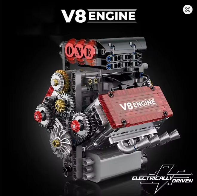 Motorisiertes V8-Motor-Modell – Baustein-Set mit elektrischem Antrieb