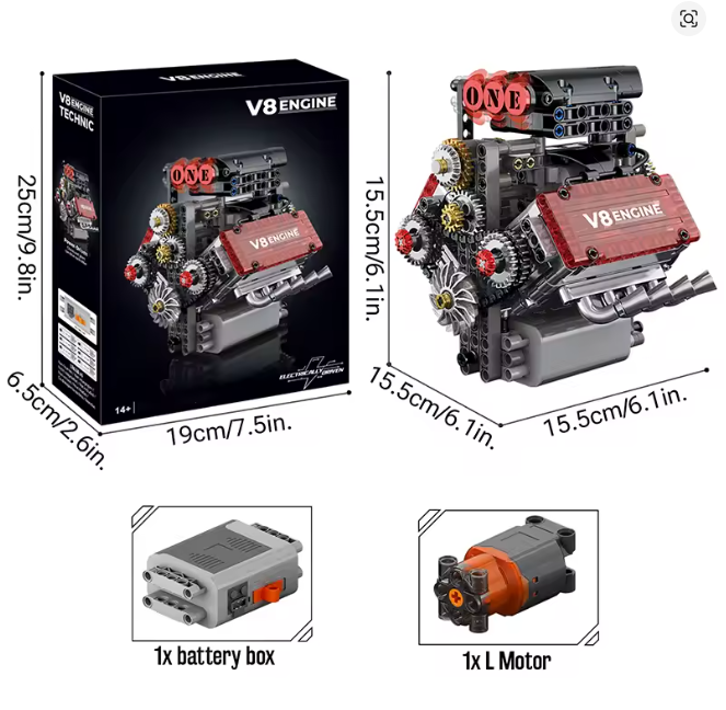 Motorisiertes V8-Motor-Modell – Baustein-Set mit elektrischem Antrieb