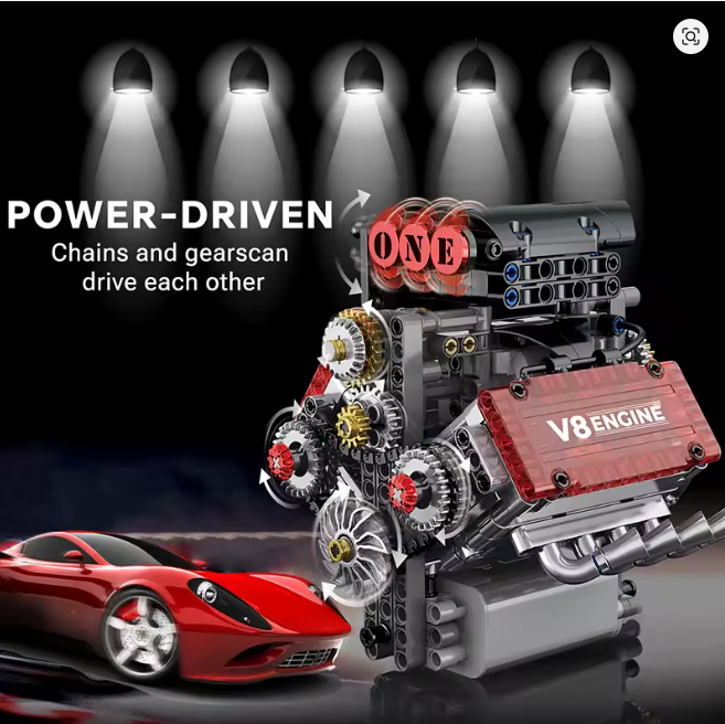 Motorisiertes V8-Motor-Modell – Baustein-Set mit elektrischem Antrieb