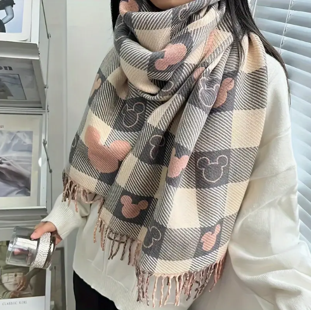 Damen Strickschal mit Bärenmuster PINK