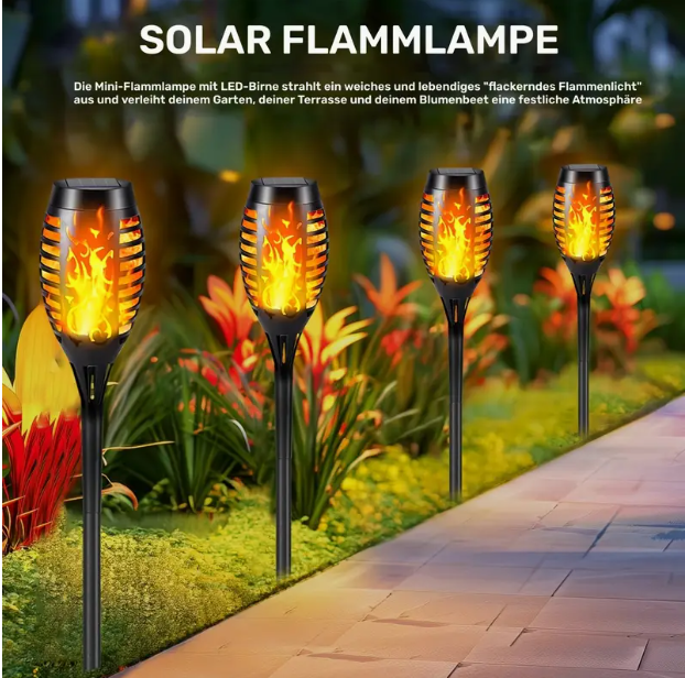 4 Stück Gartenleuchten Solarbetriebene Flackerflammen