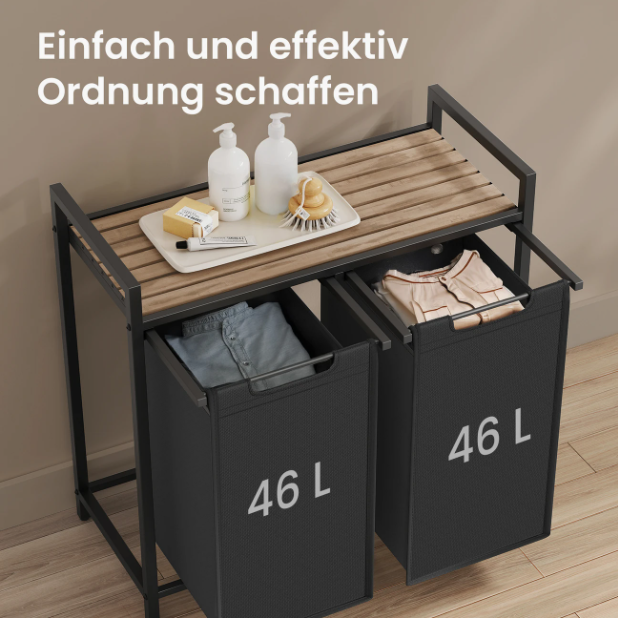 Wäschesammler mit Ablage Wäschekorb 2 Fächer NEU