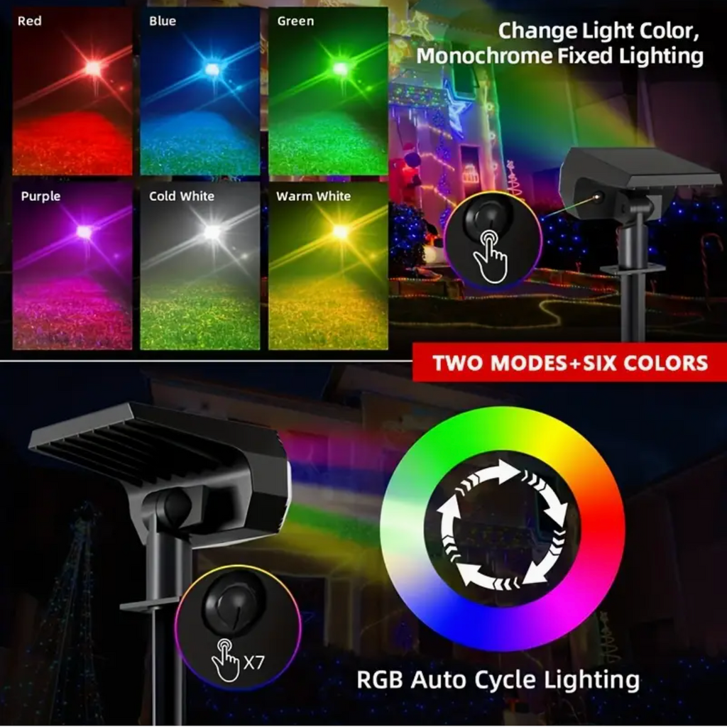 4x LED Solarstrahler mit 18 LEDs RGB Farbwechsel Außenprojektionslampe