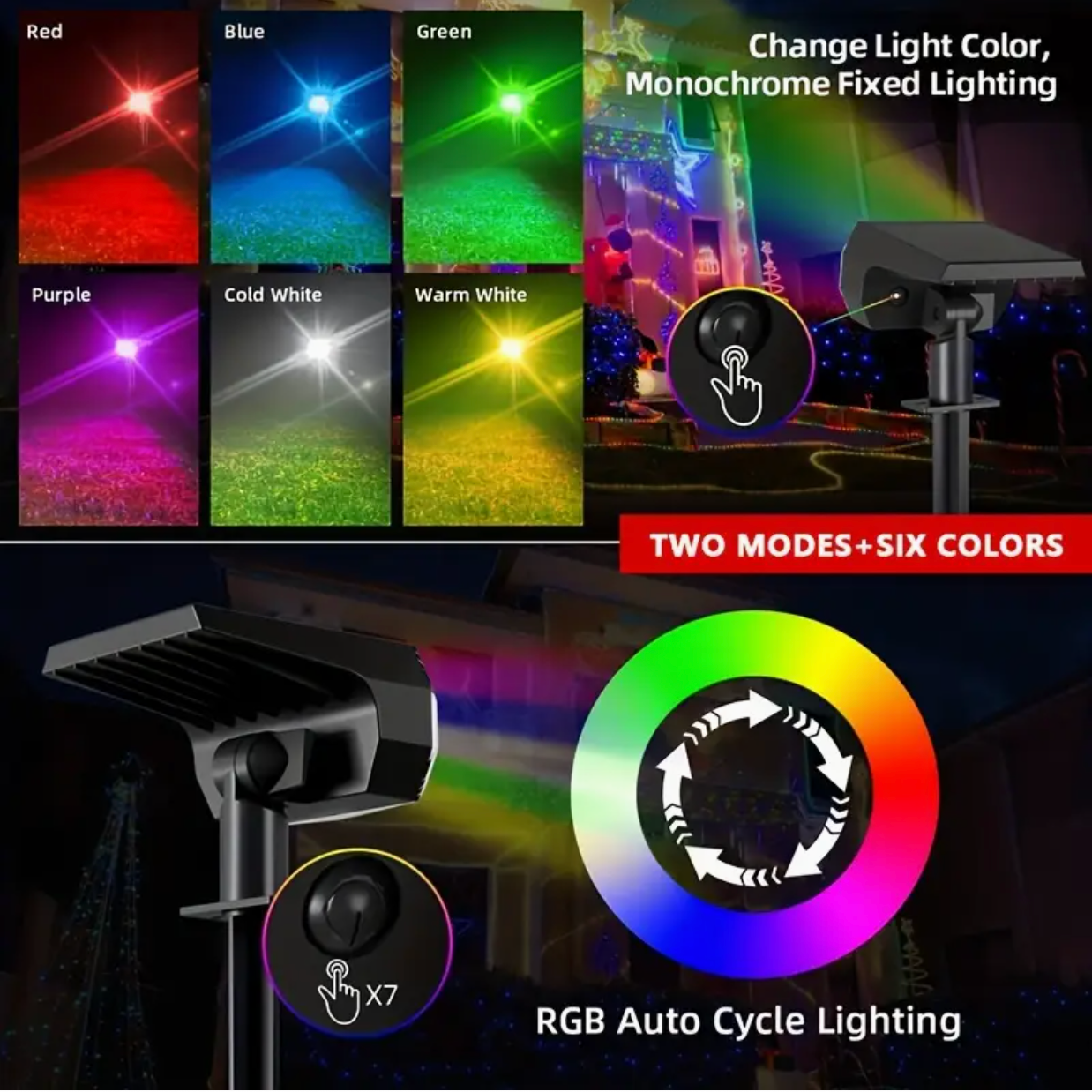 4x LED Solarstrahler mit 18 LEDs RGB Farbwechsel Außenprojektionslampe