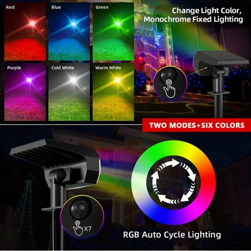 4x LED Solarstrahler mit 18 LEDs RGB Farbwechsel Außenprojektionslampe