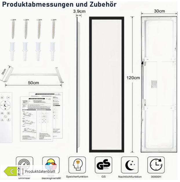 LED Deckenleuchte mit schwarzem Rahmenpanel NEU