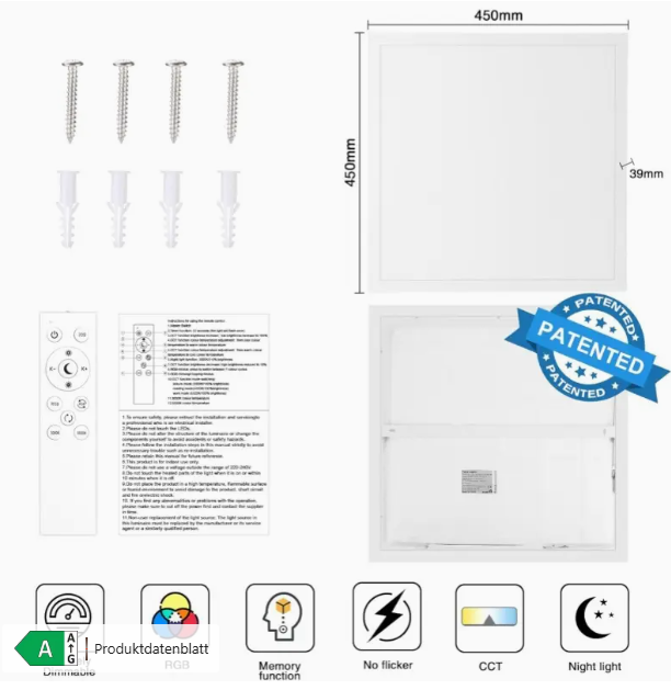 45*45CM RGB LED-Panellicht mit Fernbedienung