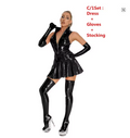 Kurviges PVC-Party-Outfit – Mini-Latexkleid inkl. Handschuhe & Strümpfe Schwarz