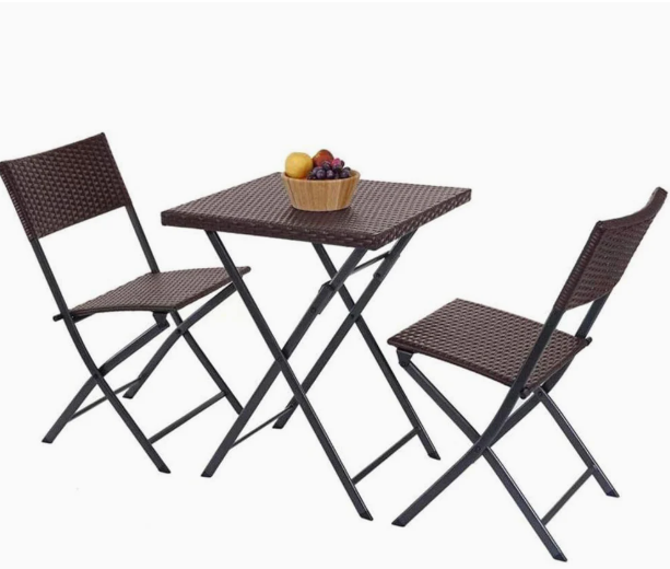 Outdoormöbel Tisch + 2 Klappstühle Set  Garten in Poly Rattan NEU