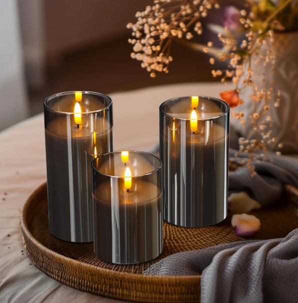 LED 3er-Set Flammenlose Kerzen mit Fernbedienung und Timer