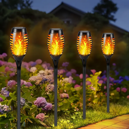 4 Stück Gartenleuchten Solarbetriebene Flackerflammen