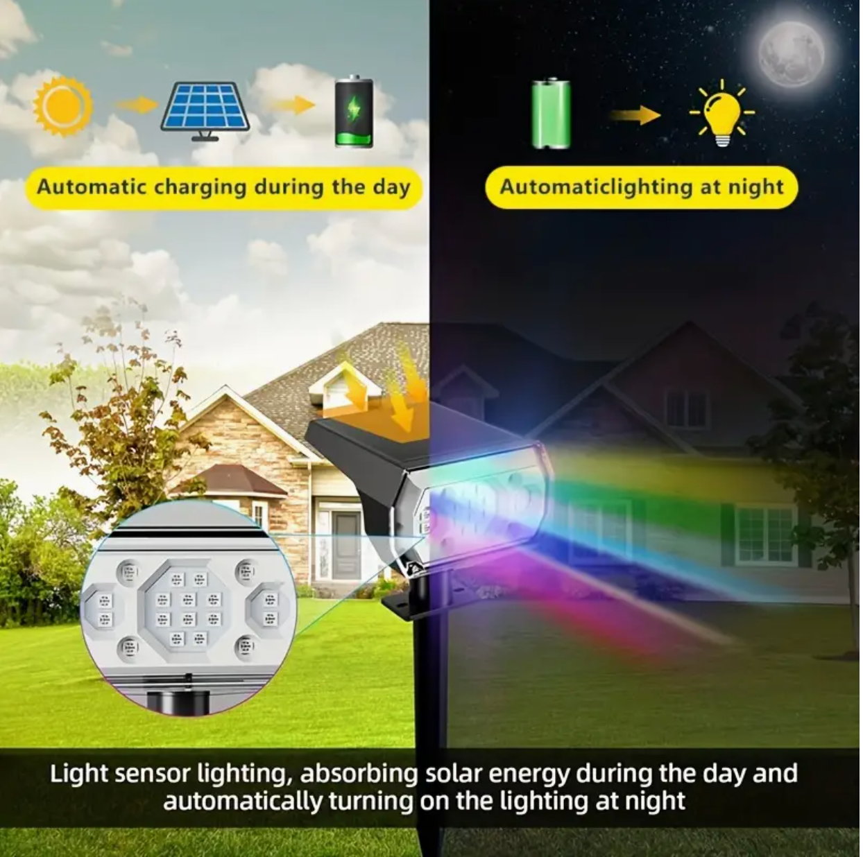 4x LED Solarstrahler mit 18 LEDs RGB Farbwechsel Außenprojektionslampe