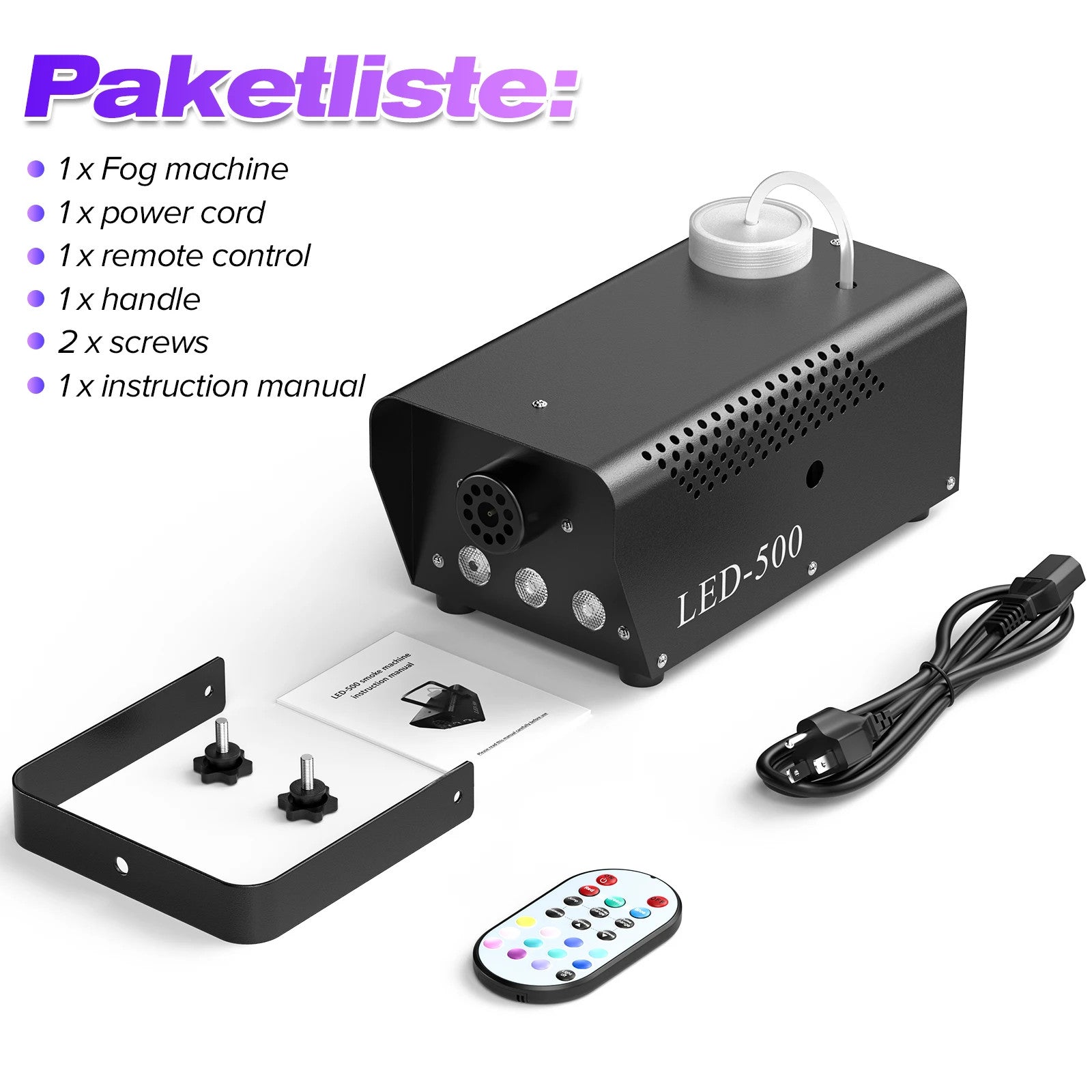500W RGB Nebelmaschine with Remote - Perfect for Parties, DJ & Halloween