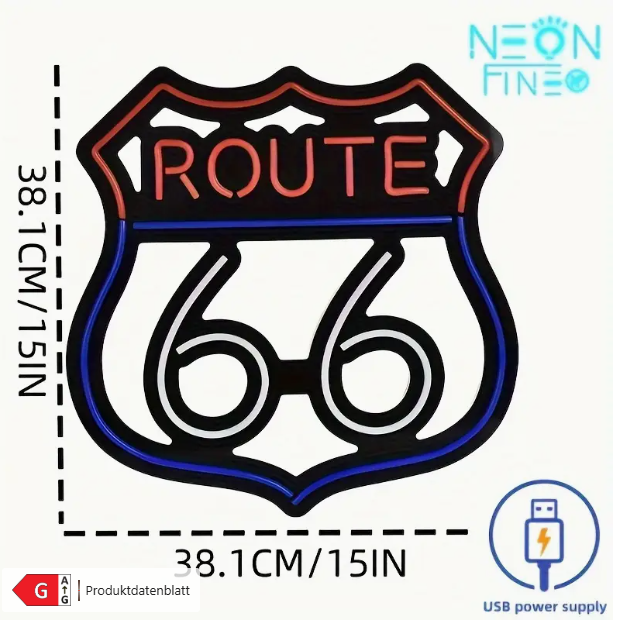 LED-Neonschild Route 66 Vintage NEU