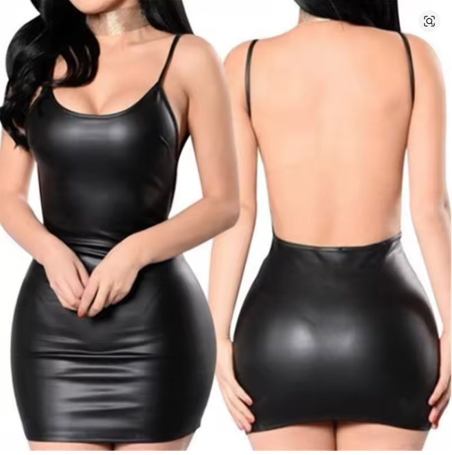 Sexy Kunstleder-Minikleid – Rückenfrei & Ultra-Figurbetont