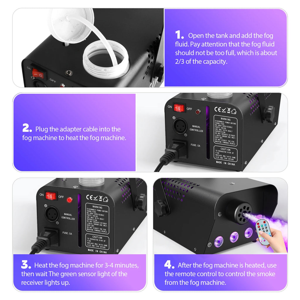 500W RGB Nebelmaschine with Remote - Perfect for Parties, DJ & Halloween