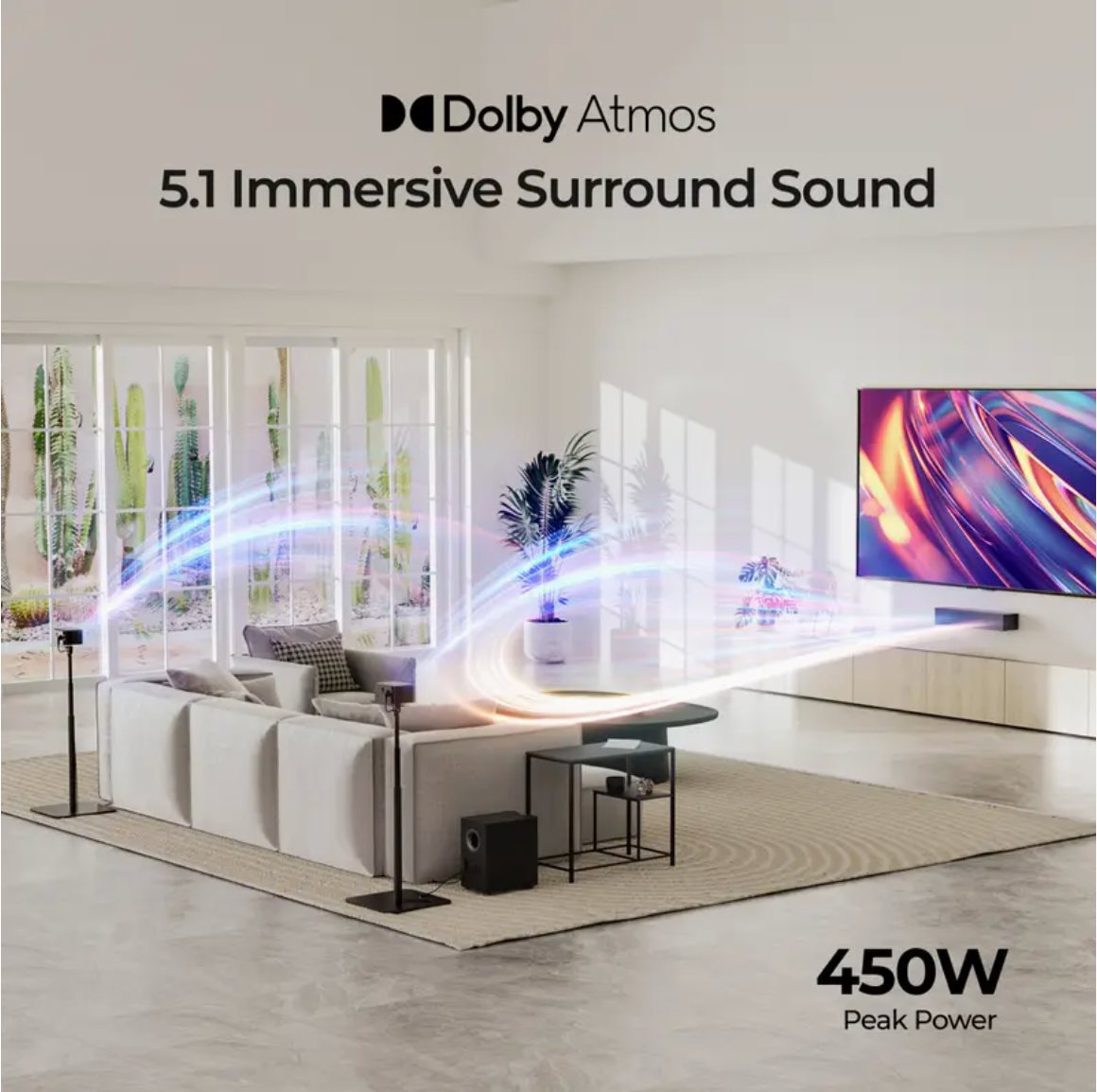 5.1 Soundbar mit Dolby Atmos 450W  3D Surround Sound System Schwarz