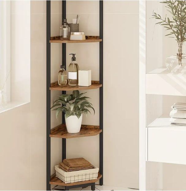 Eckregal Platzsparendes 5-Ebenen Regal Schwarzes mit Metallrahmen