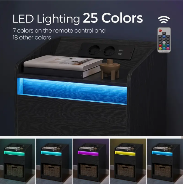 LED Nachttisch Modern Schwarz NEU
