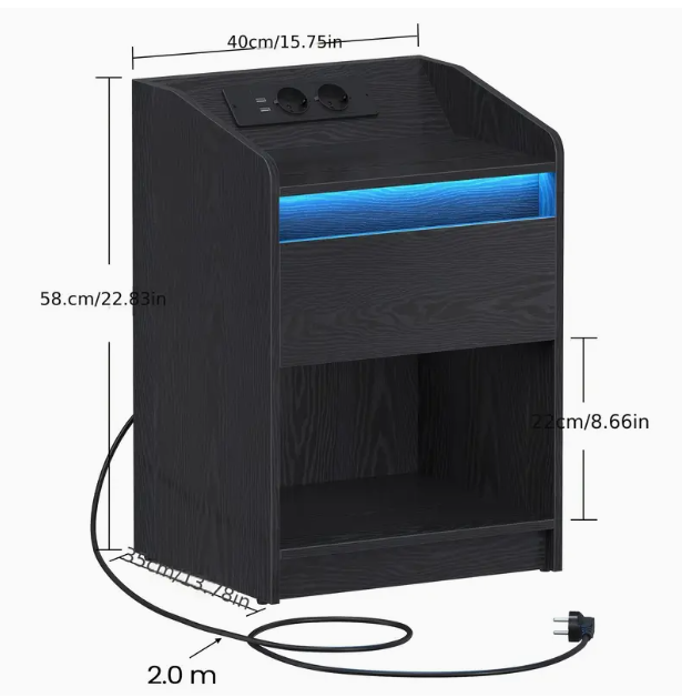 LED Nachttisch Modern Schwarz NEU