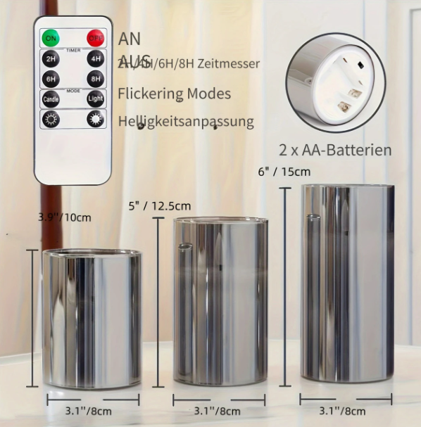 LED 3er-Set Flammenlose Kerzen mit Fernbedienung und Timer