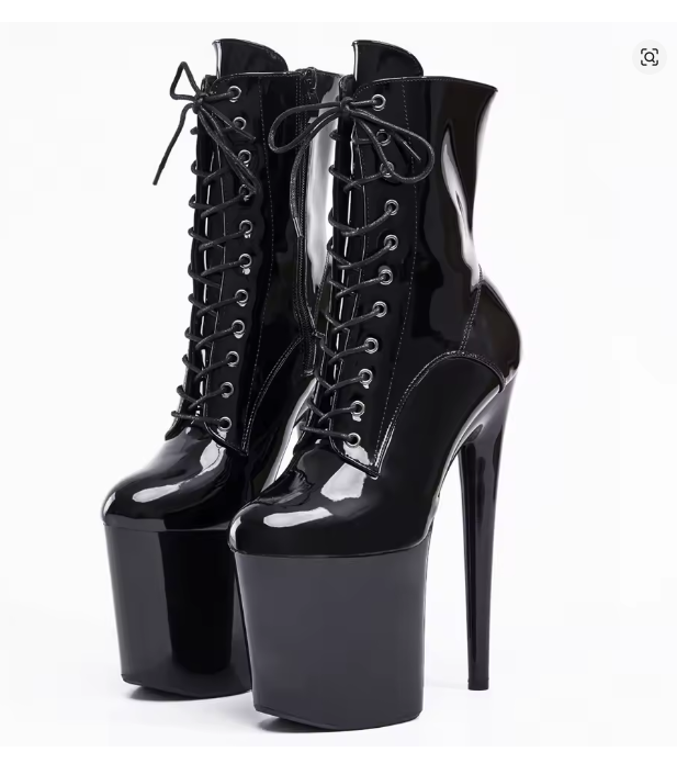 Damen Pole Dance Knöchelhohe Stiefel  Absatz Schwarz